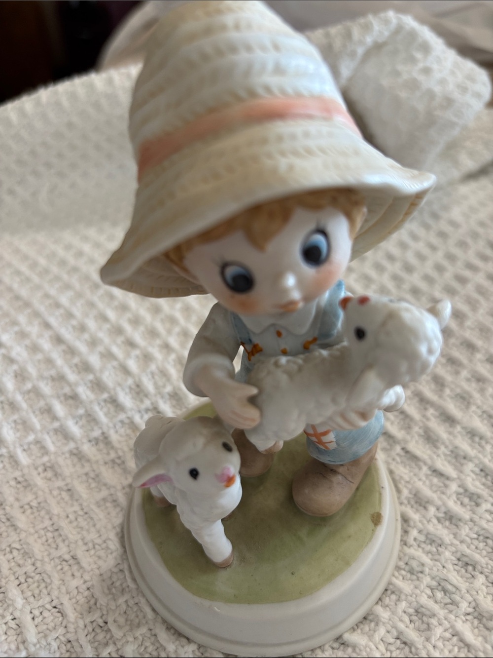 Little Boy W/Lambs Porcelain Figurine Signed/Stamped George Good Taiwan Approx 5